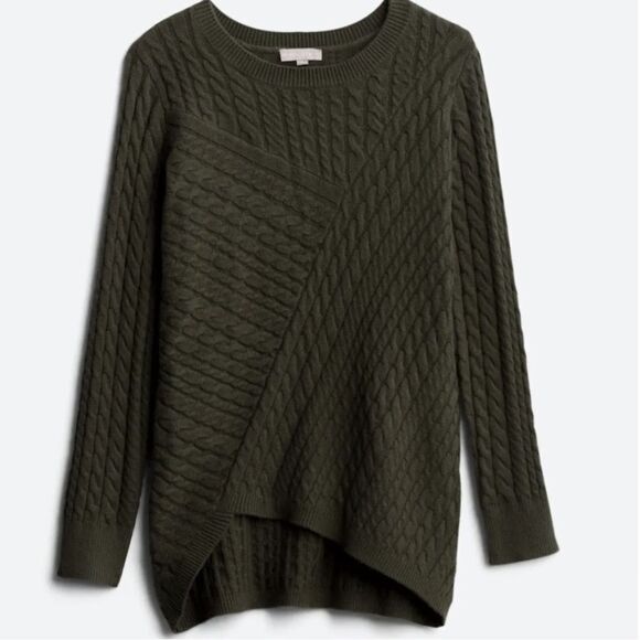 The Evolution Cyrus Aneesa Cable Knit Asymmetric HemSweater Olive Stitch Fix Nwt - Picture 1 of 6